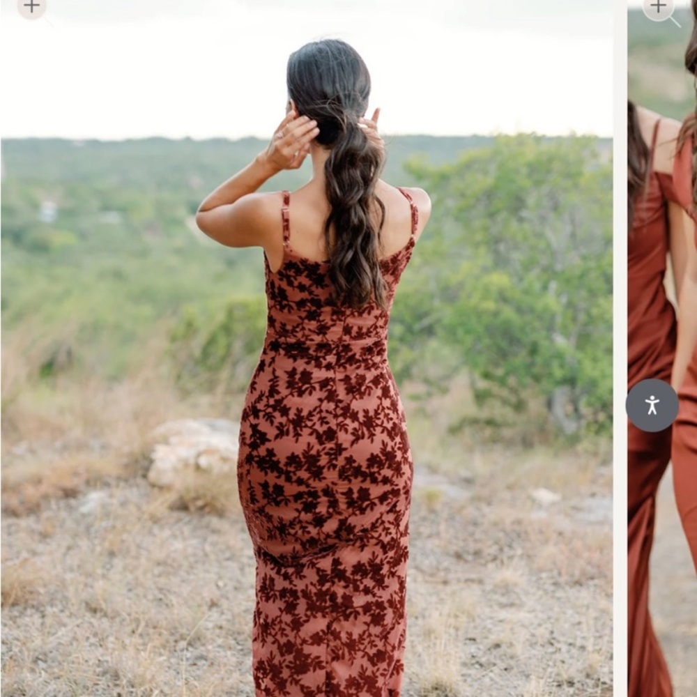 Skye Floral Burnout Velvet Dress Terracotta - Picture 2 of 16